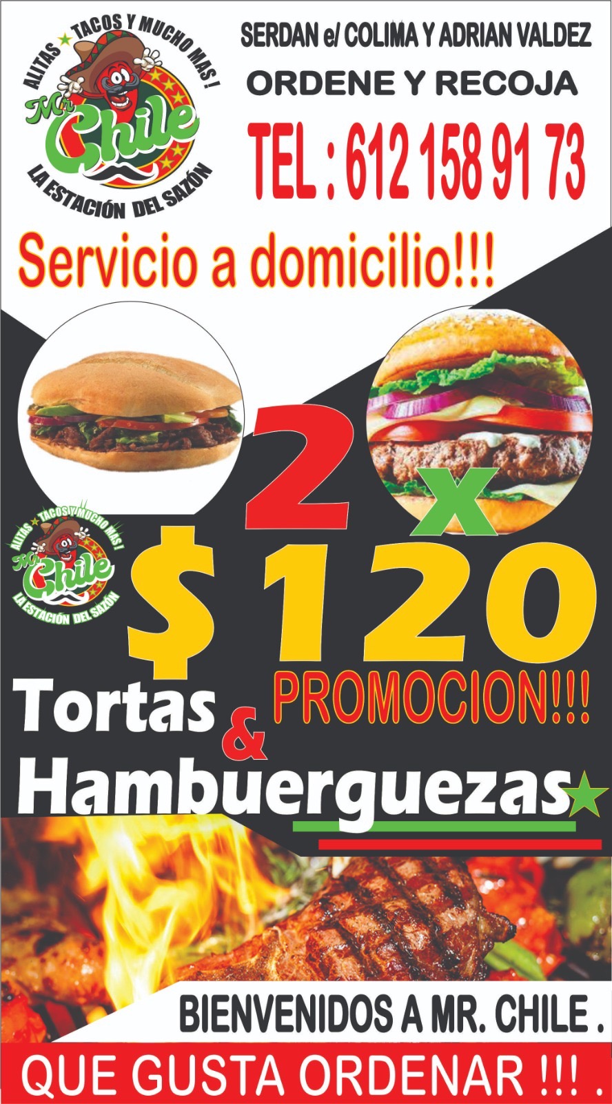 Promoción de tortas y hamburguesas